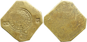Cambrai, Low Countries. Bronze Twintig patard Klippe 12.30 g. Siege issue, dated (15)95. Obv. HENRICO (trefoil) PROTECTORE, Crowned French royal coat-...