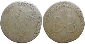OLD GERMAN TERRITORIES Aachen, city. Extremely Rare Not countermark Protestant. Interregnum 1585-1597. Cu double bread stamp 1597. 17,90g , Eagle in t...