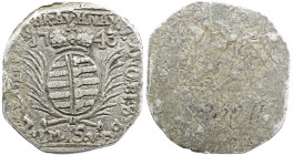 LANDS Braunau, fortress of Ludwig Friedrich of Saxe-Hildburghausen, 1743 One-sided octagonal emergency cliff of 15 kreuzers 1743, lead-tin alloy, mint...
