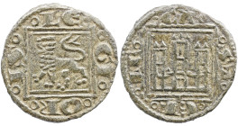 SPAIN, Castile & León. Alfonso X el Sabio (the Learned). 1252-1284. Obol , 0.46 g. Castle within double square border / Lion standing left within doub...