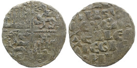 Kingdom of Castille and Leon. Alfonso X (1252-1284). Six-line money. (Baptist-369). See. 0,65 g. Mint mark three pellets .
