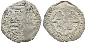 Spain Toledo, Spain, cob real, 1592 date to right, mintmark oTMi to left. 3,40 grams.Very bold full shield and date,