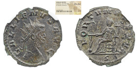 NGC Imperio Romano GALIENUS (253-268). Antoniniano. Roma. NGC CH-AU GALLIENVS AVG, cabeça irradiada para a direita FORTVNA REDVX, Fortuna sentada à es...