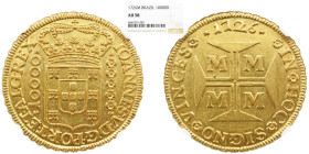 NGC Portugal D. João V - Meio Dobrão 1726- NGC AU-58 - AG: 105.03 A: IOANNES . V . D . G . PORT . ET . ALG . REX R: IN * HOC * SIGNO * VINCES