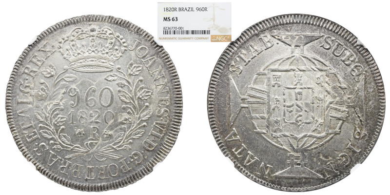 NGC Portugal Brazil D. João VI 960 Reis, 1820-R. Rio de Janeiro . NGC MS-63. KM-...