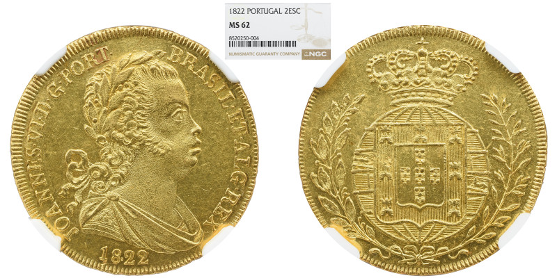 NGC Portugal D. João VI Meia Peça ( 3200 Reis ) AV 1822 11 FRUTOS NGC MS 62 , AG...