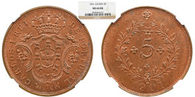 NGC Portugal Azores, Carlos I, 5 Reis 1901, NGC MS - 64 RB