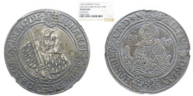 NGC GERMANY German States SAXÔNIA, Thaler 1545 NGC XF Details Cleaned John Frederick, o Magnânimo e Philip, o Magnânimo de Hesse, 1542-1547. Taler 154...