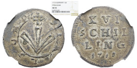 NGC GERMANY German States STRALSUND: Free City, AR 16 schilling, 1715, NGC AU 55 KM-201, Bratring-19, one-year type, F-VF