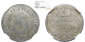 NGC GERMANY German States Prussia Prussia. Friedrich II 12 Mariengroschen 1758-Star NGC VF DETAILS Cleaned, Dresden mint, KME284.