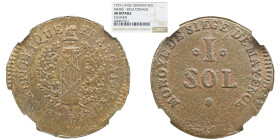NGC GERMANY German States. National Convention. Siege of Mayence (Mainz). 1 Sol, Year 2/1793. Mayence Mint. NGC AU DETAILS Cleaned.