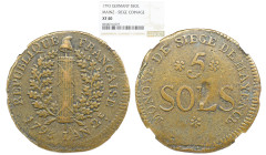 NGC GERMANY German States. National Convention. Siege of Mayence (Mainz). 5 Sols, Year 2/1793. Mayence Mint. NGC XF 40.