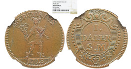 NGC Sweden 1 Daler 1718 SM NGC AU DETAILS Cleaned KM# 361; Copper; Mint Luster; Emergency Coinage Hertz; Type Mercurius"; Mintage 600.000; "