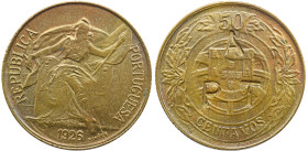Emergency money Portugal 50 Centavos 1926, ''APT'' BRAL. APT (Anglo Portuguese Telephone) inscription incusa on the reverse. It was used as a telephon...