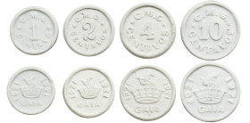Emergency money Portugal 4 FICHAS EM CERAMICA DE GAIA 1921 1 ; 2 ; 4 ; 10 CENTAVOS