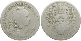 Emergency money Portugal Carimbo tipo quarto crescente sobre moeda de 1 Escudo 1928
