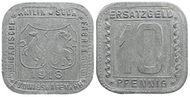 Emergency money Germany 1914-1924 10 pfennigs, 1918 Ludwigshafen. Baden Aniline & Soda Factory, aluminum. 1,31g EF