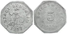 Emergency money Germany 1914-1924 Germany. Bensheim AD 1916-1922. 5 Pfennig 1917