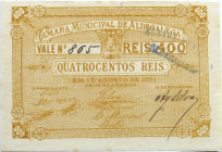 Emergency money Portugal Cédula Câmara Municipal de Aldegalega 400 Réis 1891. Uniface; MBC