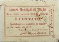 Emergency money Portugal Cédula Câmara Municipal de Anadia 1 Centavo 1920. BC Bastantes manchas de sujidade; sem rasgos
