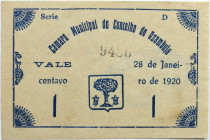 Emergency money Portugal Cédula Câmara Municipal de Azambuja 1 Centavo 1920 MBC+