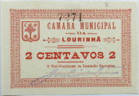 Emergency money Portugal Cédula Câmara Municipal da Lourinha 2 Centavos ND. Uniface. Quase Nova (Com fita cola no reverso)