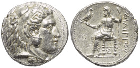 Königreich Makedonien. Philippos III. Arrhidaios (323 - 317 v. Chr.).

 Tetradrachme (Silber). 319 / 318 v. Chr. (Jahr 15). Sidon.
Vs: Kopf des jug...