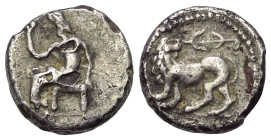 Seleukidisches Königreich. Seleukos I. Nikator (312 - 281 v. Chr.).

 1/4 Stater (Silber, subärat). Ca. 311 - 305 v. Chr. Babylon II.
Vs: Baal mit ...