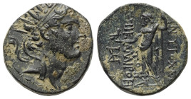 Seleukidisches Königreich. Antiochos IV. Epiphanes (175 - 164 v. Chr.).

 Bronze. Ca. 168 - 164 v. Chr. Antiocheia am Kallirhoe (Edessa).
Vs: Kopf ...