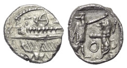 Phönikien. Sidon. Baalshillem II. (401 - 366 v. Chr.).

 1/16 Schekel (Silber). 371 / 370 v. Chr. (Jahr 30).
Vs: Galeere, darunter Wellen, darüber ...