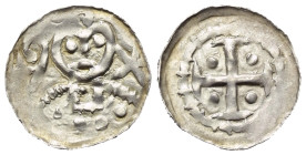 Salzburg - Erzbistum. Eberhard I. (1147 - 1164).

 Pfennig (Silber). Ohne Jahr.
Vs: Büste, links Bischofsstab, rechts Stern.
Rs: Kreuz mit Kugel i...
