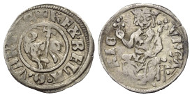 Ungarn. Bela IV. (1235 - 1270).

 Denar (Silber).
Vs: + REX BELA Q.VARTVS. Agnus Dei stehend links, den Kopf nach rechts gewendet, ein kreuzförmige...