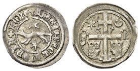 Ungarn. Slawonien. Stephan V. (1270 - 1272).

 Denar (Silber).
Vs: Marder zwischen 2 sechsstrahligen Sternen nach links.
Rs: Patriarchenkreuz zwis...