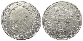 Habsburger bis 1806. Maria Theresia (1740 - 1780).

 20 Kreuzer (Silber). 1767 IC-SK. Wien.
Vs: Büste im Kranz rechts.
Rs: Bekrönter doppelköpfige...