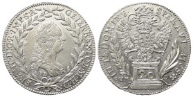 Habsburger bis 1806. Franz I. Stefan (1745 - 1765).

 20 Kreuzer (Silber). 1765 BD/EVM-D. Kremnitz.
Vs: Büste im Kranz rechts.
Rs: Bekrönter doppe...