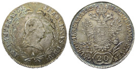 Kaisertum Österreich (1804 - 1918). Franz I. (1804 - 1835).

 20 Kreuzer (Silber). 1824 A. Wien.
Vs: Büste im Kranz rechts.
Rs: Bekrönter doppelkö...
