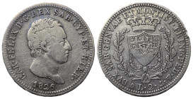 Italien. Sardinien. Karl Felix (1821 - 1831).

 2 Lire (Silber). 1826 P. Genua.
Vs: CAR. FELIX D. G. REX SAR. CYP. ET HIER./ 1825. Kopf rechts.
Rs...
