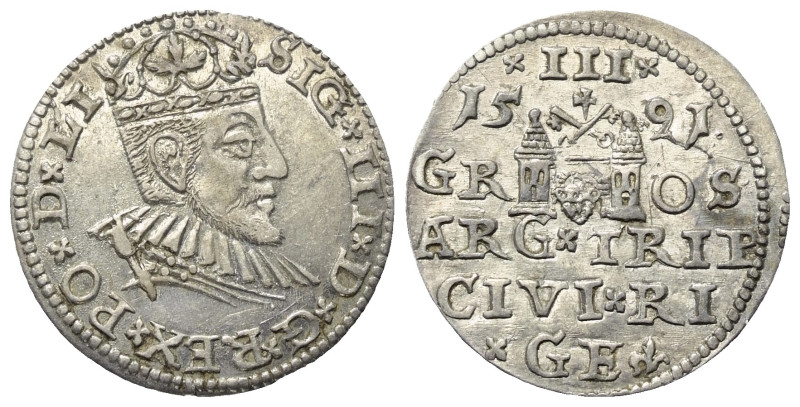 Polen. Riga - Stadt. Sigismund III. (1587 - 1621).

 Dreigröscher (Silber). 15...