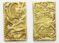 Japan. Keicho ichiban (1601 - 1695).

 1 Bu-ban-kin (Gold).
Vs: Japanische Zeichen. In der Mitte Gegenstempel.
Rs: Ornamente.
Gegenstempel auf de...