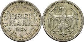 ALEMANIA. Weimar Rep. Águila. 3 marcos. 1924A. EBC-