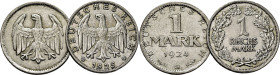 ALEMANIA. Weimar Rep. 1 marco. 1924 G y 1925 G. Lote de 2