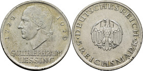 ALEMANIA. Weimar Rep. Lessing. 5 Reich marcos. 1729-1929A. Casi EBC+. Escasa