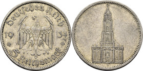 ALEMANIA. III Reich. Sin fecha flanqueando la iglesia. 5 Reich marcos