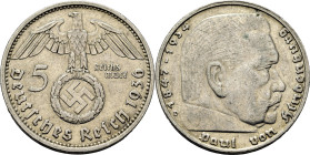 ALEMANIA. III Reich. Hindenburg. 5 Reich marcos. 1847-1934. 1936D