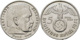 ALEMANIA. III Reich. Hindenburg. 5 marcos. 1939 J. EBC o algo más floja