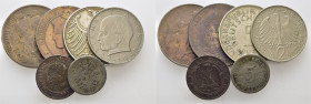 ALEMANIA Federal. 5 y 2 marcos. 1951 F. 1960 F. FRANCIA. 10 céntimos 1873…Lote de 6