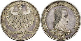 ALEMANIA Federal. Schiller 150 años muerte. 5 marcos. EBC+. Intenso bello tono. Muy atractivo