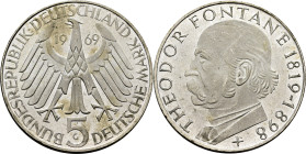 ALEMANIA Federal. Theodor Fontane 1819-1898. 5 marcos. 1969G .PROOFlike FDC. Magnífica