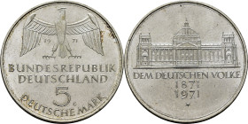 ALEMANIA Federal. Parlamento Centenario 1871. 5 marcos. 1971G. SC+/SC. Buen ejemplar