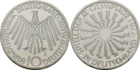 ALEMANIA Federal. XX Olimpiada Múnich 1972. 10 marcos. 1972J. SC+/SC. Buen ejemplar